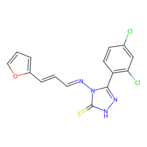 3-(2,4-dichlorophenyl)-4-[(E)-[(E)-3-(furan-2-yl)prop-2-enylidene]amino]-1H-1,2,4-triazole-5-thione structure