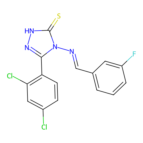 (E)-5-(2,4-dichlorophenyl)-4-((3-fluorobenzylidene)amino)-4H-1,2,4-triazole-3-thiol structure