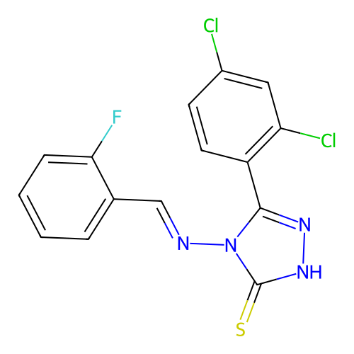 (E)-5-(2,4-dichlorophenyl)-4-((2-fluorobenzylidene)amino)-4H-1,2,4-triazole-3-thiol structure