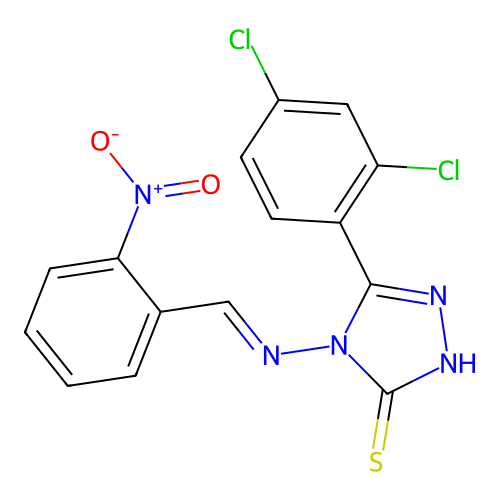 (E)-5-(2,4-dichlorophenyl)-4-((2-nitrobenzylidene)amino)-4H-1,2,4-triazole-3-thiol structure