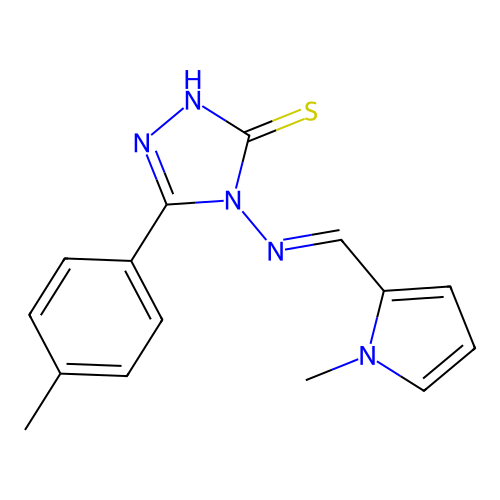 5-(4-methylphenyl)-4-{[(1-methyl-1H-pyrrol-2-yl)methylene]amino}-4H-1,2,4-triazole-3-thiol structure