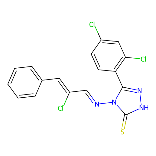 4-((E)-((Z)-2-chloro-3-phenylallylidene)amino)-5-(2,4-dichlorophenyl)-4H-1,2,4-triazole-3-thiol structure