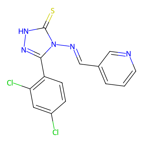 (E)-5-(2,4-dichlorophenyl)-4-((pyridin-3-ylmethylene)amino)-4H-1,2,4-triazole-3-thiol structure