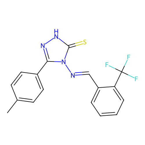 (E)-5-(p-tolyl)-4-((2-(trifluoromethyl)benzylidene)amino)-4H-1,2,4-triazole-3-thiol structure