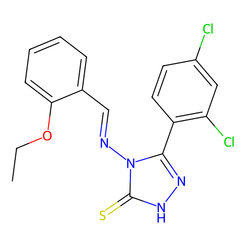 (E)-5-(2,4-dichlorophenyl)-4-((2-ethoxybenzylidene)amino)-4H-1,2,4-triazole-3-thiol structure