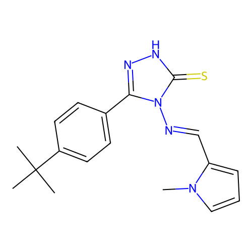 3-(4-tert-butylphenyl)-4-[(E)-(1-methylpyrrol-2-yl)methylideneamino]-1H-1,2,4-triazole-5-thione structure