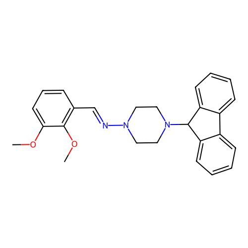 N-(2,3-dimethoxybenzylidene)-4-(9H-fluoren-9-yl)-1-piperazinamine structure