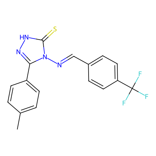 (E)-5-(p-tolyl)-4-((4-(trifluoromethyl)benzylidene)amino)-4H-1,2,4-triazole-3-thiol structure
