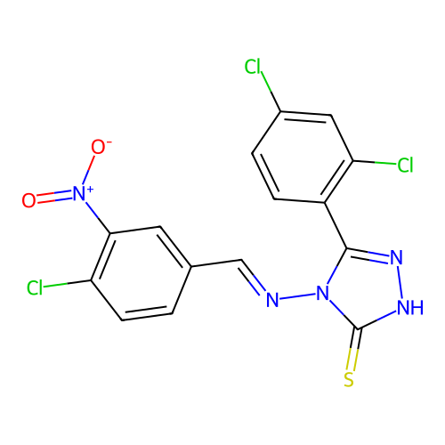 4-[(4-chloro-3-nitrobenzylidene)amino]-5-(2,4-dichlorophenyl)-4H-1,2,4-triazole-3-thiol structure