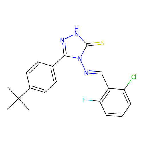 5-(4-tert-butylphenyl)-4-[(2-chloro-6-fluorobenzylidene)amino]-4H-1,2,4-triazole-3-thiol structure