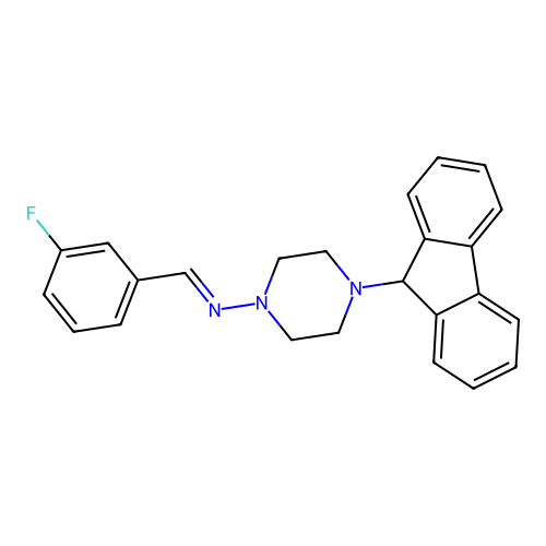4-(9H-fluoren-9-yl)-N-(3-fluorobenzylidene)-1-piperazinamine structure