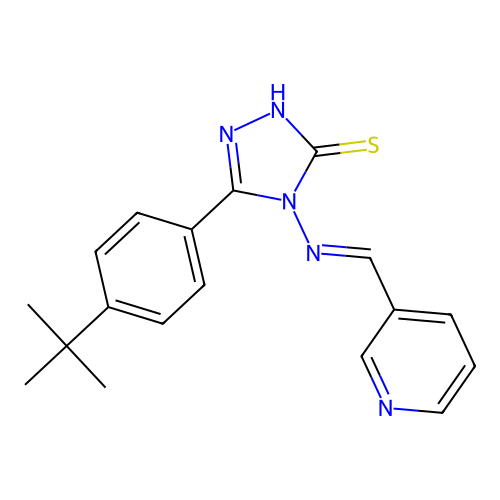 (E)-5-(4-(tert-butyl)phenyl)-4-((pyridin-3-ylmethylene)amino)-4H-1,2,4-triazole-3-thiol structure