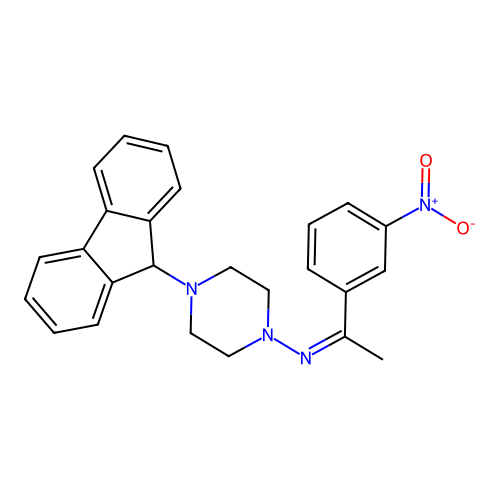 4-(9H-fluoren-9-yl)-N-[(1Z)-1-(3-nitrophenyl)ethylidene]piperazin-1-amine structure