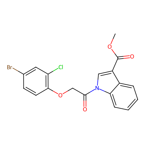 methyl 1-[(4-bromo-2-chlorophenoxy)acetyl]-1H-indole-3-carboxylate structure