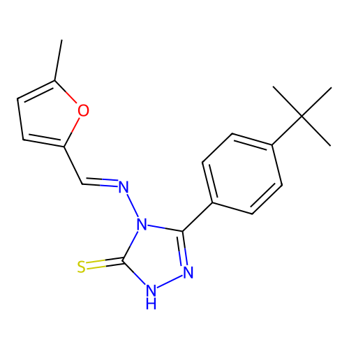 5-(4-tert-butylphenyl)-4-{[(5-methyl-2-furyl)methylene]amino}-4H-1,2,4-triazole-3-thiol structure