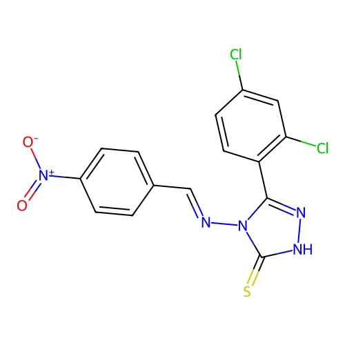(E)-5-(2,4-dichlorophenyl)-4-((4-nitrobenzylidene)amino)-4H-1,2,4-triazole-3-thiol structure