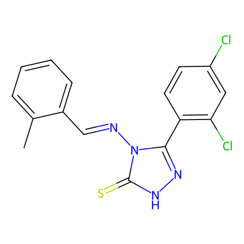 (E)-5-(2,4-dichlorophenyl)-4-((2-methylbenzylidene)amino)-4H-1,2,4-triazole-3-thiol structure