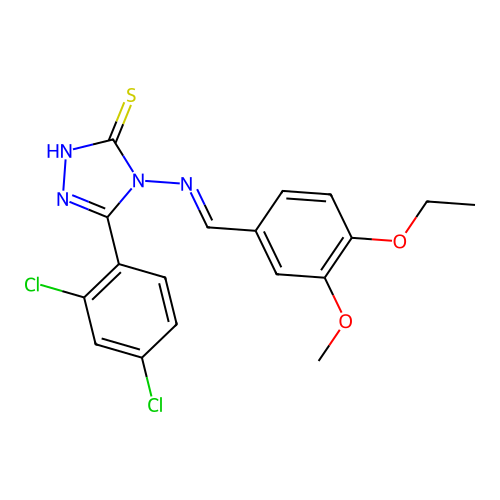 5-(2,4-dichlorophenyl)-4-[(4-ethoxy-3-methoxybenzylidene)amino]-4H-1,2,4-triazole-3-thiol structure