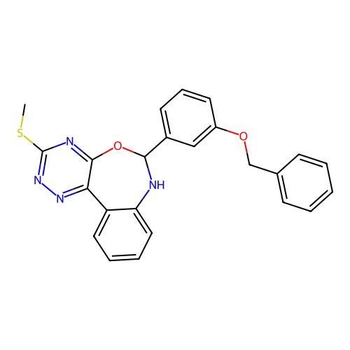 3-methylsulfanyl-6-(3-phenylmethoxyphenyl)-6,7-dihydro-[1,2,4]triazino[5,6-d][3,1]benzoxazepine structure