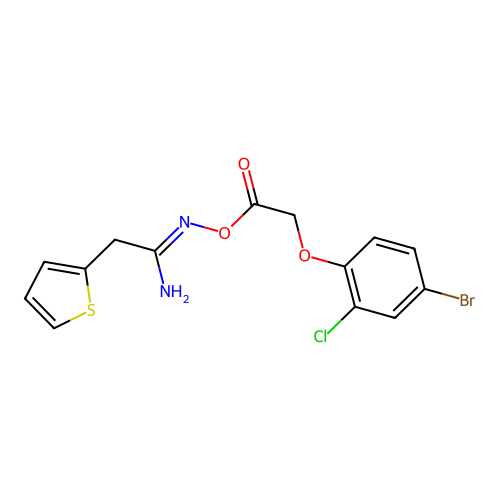 N'-{[(4-bromo-2-chlorophenoxy)acetyl]oxy}-2-(2-thienyl)ethanimidamide structure
