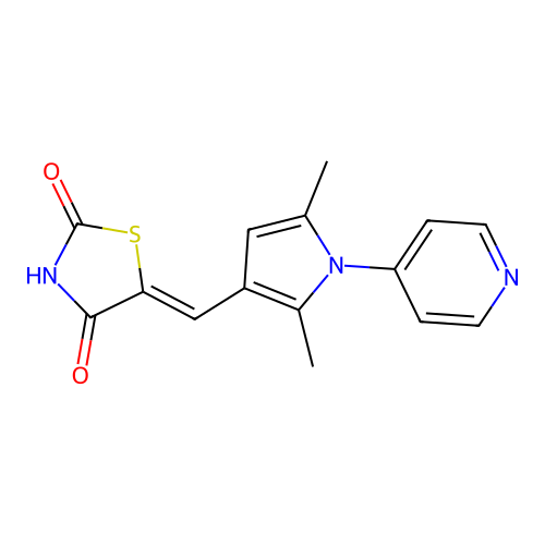 (Z)-5-((2,5-dimethyl-1-(pyridin-4-yl)-1H-pyrrol-3-yl)methylene)thiazolidine-2,4-dione structure