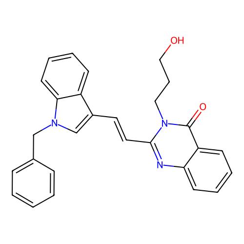 2-[(E)-2-(1-benzylindol-3-yl)ethenyl]-3-(3-hydroxypropyl)quinazolin-4-one structure
