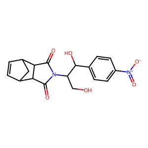 2-(1,3-dihydroxy-1-(4-nitrophenyl)propan-2-yl)-3a,4,7,7a-tetrahydro-1H-4,7-methanoisoindole-1,3(2H)-dione structure