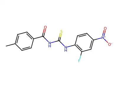 N-[(2-fluoro-4-nitrophenyl)carbamothioyl]-4-methylbenzamide structure