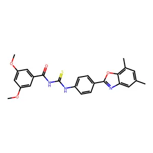 N-[[4-(5,7-dimethyl-1,3-benzoxazol-2-yl)phenyl]carbamothioyl]-3,5-dimethoxybenzamide structure