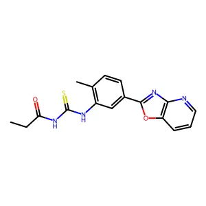 N-[[2-methyl-5-([1,3]oxazolo[4,5-b]pyridin-2-yl)phenyl]carbamothioyl]propanamide structure