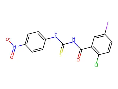 2-chloro-5-iodo-N-[(4-nitrophenyl)carbamothioyl]benzamide structure