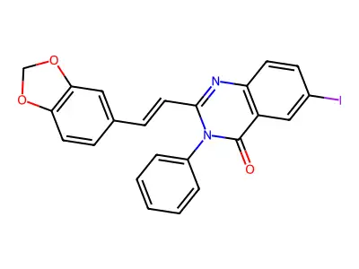 2-[(E)-2-(1,3-benzodioxol-5-yl)ethenyl]-6-iodo-3-phenylquinazolin-4-one structure