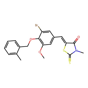(5E)-5-[[3-bromo-5-methoxy-4-[(2-methylphenyl)methoxy]phenyl]methylidene]-3-methyl-2-sulfanylidene-1,3-thiazolidin-4-one structure