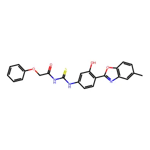 N-[3-hydroxy-4-(5-methyl-1,3-benzoxazol-2-yl)phenyl]-N'-(phenoxyacetyl)thiourea structure