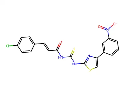 (E)-3-(4-chlorophenyl)-N-[[4-(3-nitrophenyl)-1,3-thiazol-2-yl]carbamothioyl]prop-2-enamide structure
