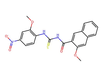 3-methoxy-N-[(2-methoxy-4-nitrophenyl)carbamothioyl]naphthalene-2-carboxamide structure