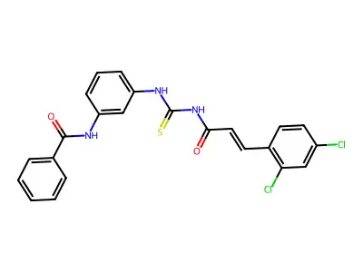 N-[3-[[(E)-3-(2,4-dichlorophenyl)prop-2-enoyl]carbamothioylamino]phenyl]benzamide structure