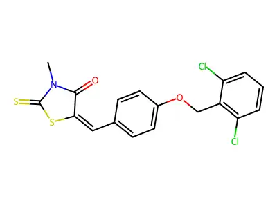 (5E)-5-[[4-[(2,6-dichlorophenyl)methoxy]phenyl]methylidene]-3-methyl-2-sulfanylidene-1,3-thiazolidin-4-one structure