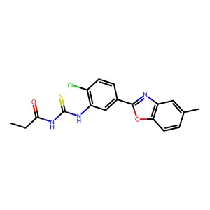 N-[[2-chloro-5-(5-methyl-1,3-benzoxazol-2-yl)phenyl]carbamothioyl]propanamide structure