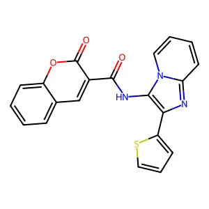 2-oxo-N-(2-thiophen-2-ylimidazo[1,2-a]pyridin-3-yl)chromene-3-carboxamide structure