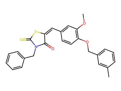(5E)-3-benzyl-5-[[3-methoxy-4-[(3-methylphenyl)methoxy]phenyl]methylidene]-2-sulfanylidene-1,3-thiazolidin-4-one structure