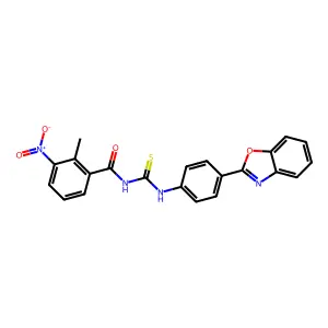 N-[[4-(1,3-benzoxazol-2-yl)phenyl]carbamothioyl]-2-methyl-3-nitrobenzamide structure