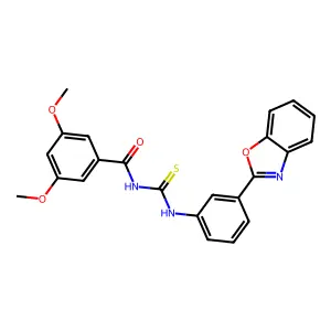 N-[[3-(1,3-benzoxazol-2-yl)phenyl]carbamothioyl]-3,5-dimethoxybenzamide structure