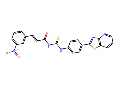 (2E)-3-(3-nitrophenyl)-N-{[4-([1,3]oxazolo[4,5-b]pyridin-2-yl)phenyl]carbamothioyl}prop-2-enamide structure
