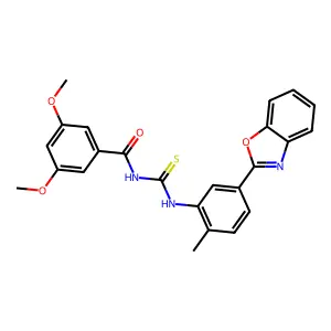 N-[[5-(1,3-benzoxazol-2-yl)-2-methylphenyl]carbamothioyl]-3,5-dimethoxybenzamide structure