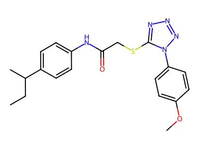 N-(4-butan-2-ylphenyl)-2-[1-(4-methoxyphenyl)tetrazol-5-yl]sulfanylacetamide structure