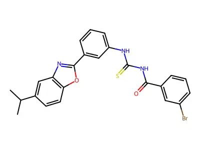 3-bromo-N-[[3-(5-propan-2-yl-1,3-benzoxazol-2-yl)phenyl]carbamothioyl]benzamide structure
