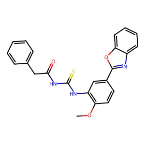 N-[[5-(1,3-benzoxazol-2-yl)-2-methoxyphenyl]carbamothioyl]-2-phenylacetamide structure