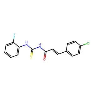 (E)-3-(4-chlorophenyl)-N-[(2-fluorophenyl)carbamothioyl]prop-2-enamide structure