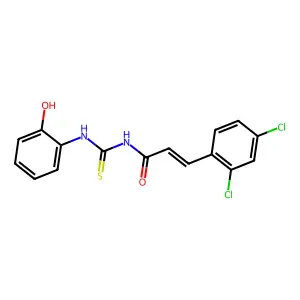 (E)-3-(2,4-dichlorophenyl)-N-[(2-hydroxyphenyl)carbamothioyl]prop-2-enamide structure